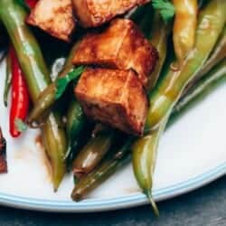 Almond butter tofu with green beans vegan gluten-free recipe