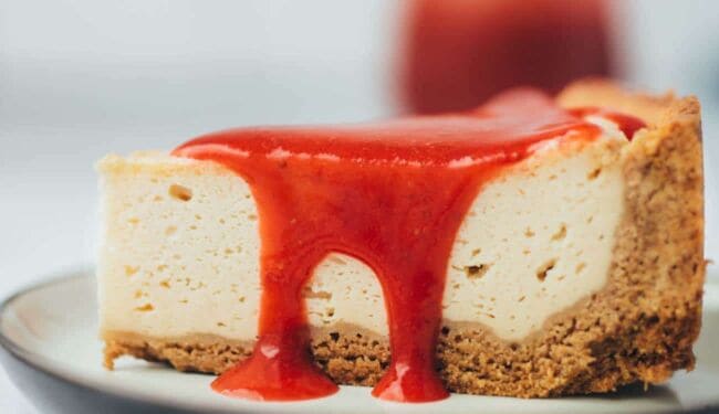 Simple Vegan Cheesecake with Strawberry Sauce Recipe (Gluten Free)