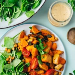 Salad with pumpkin, chickpeas and tahini dressing recipe