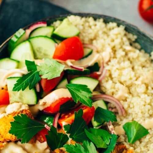 Shawarma Bowl with cauliflower and chickpeas vegan recipe