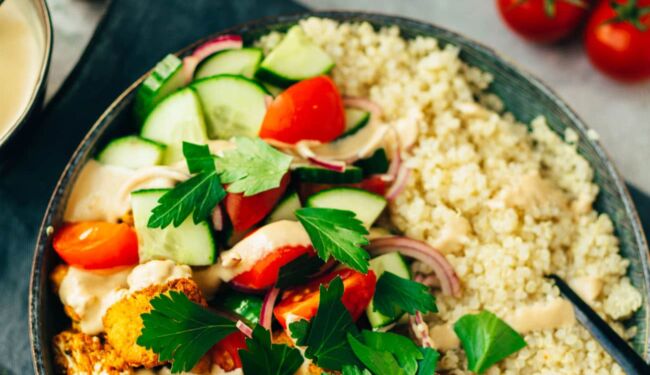 Shawarma Bowl with cauliflower and chickpeas vegan recipe