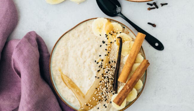 Chai porridge with tahini caramel