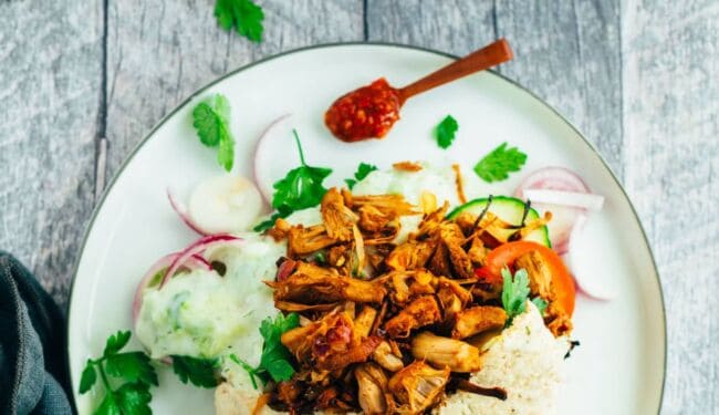 Vegan gyros sandwich with jackfruit