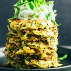 Zucchini potato pancakes with tzatziki