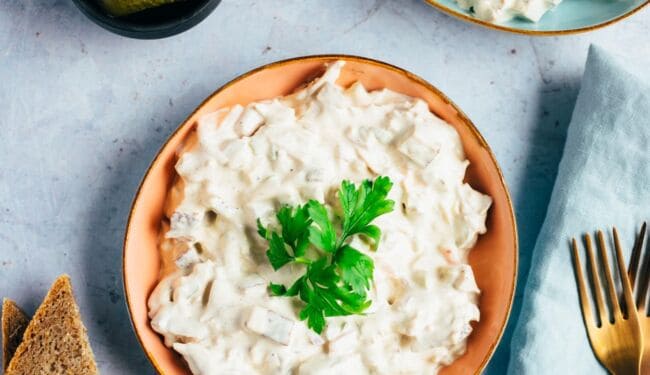 Creamy meat salad with jackfruit