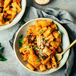 Pasta alla Norma with oven roasted eggplant (30 minutes)