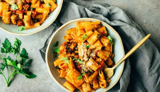 Pasta alla Norma with oven roasted eggplant (30 minutes)