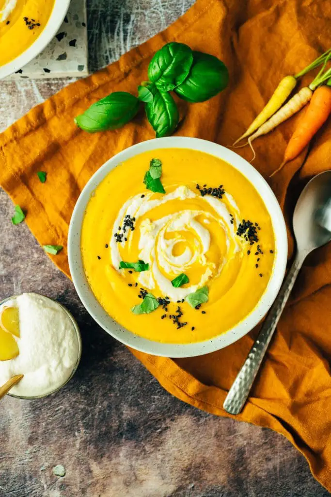 Carrot soup with ginger cream