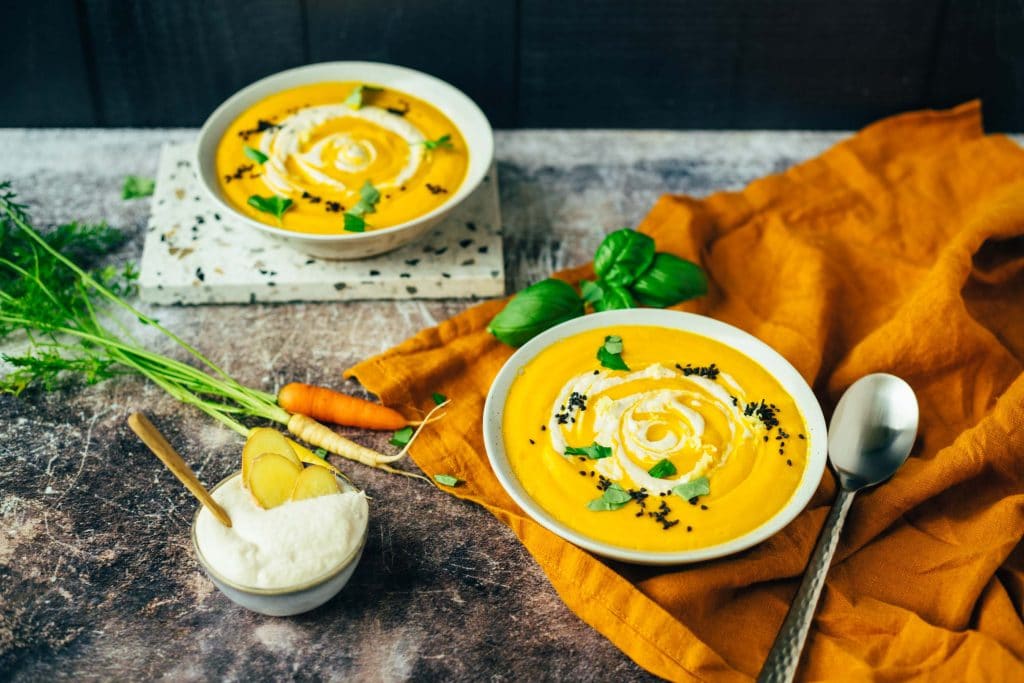 Carrot soup with ginger cream