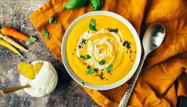 Carrot soup with ginger cream