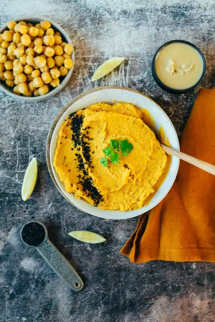 Make sweet potato hummus yourself (no waste!) v&gf