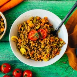 Lentil salad with leeks and carrots