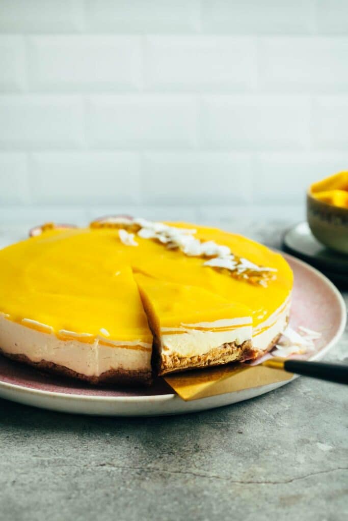 Mango cheesecake cake without baking (oil free)