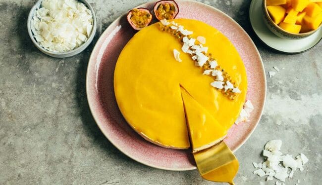 Mango cheesecake cake without baking (oil free)