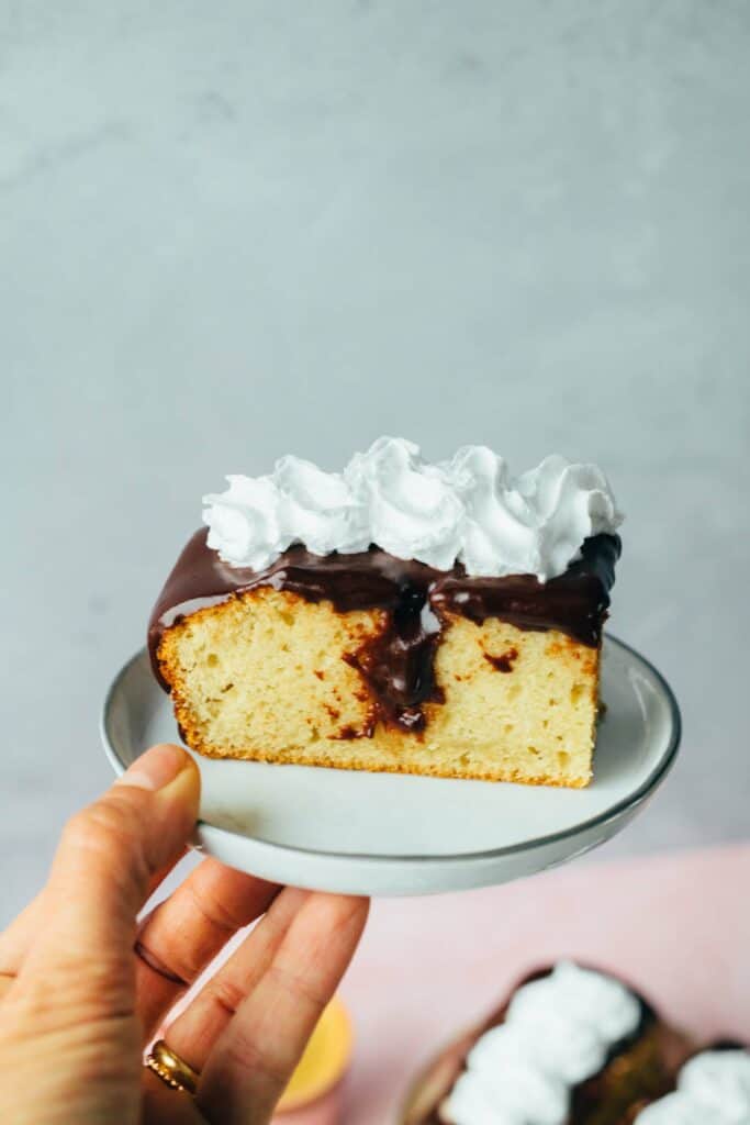 Vanilla cake with chocolate frosting (oil-free)