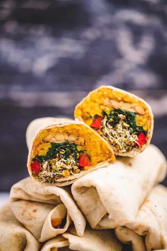 Burritos with Spanish rice and tempeh