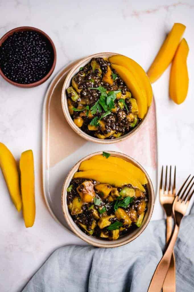 Salad with beluga lentils, avocado and mango (v &amp; gf)