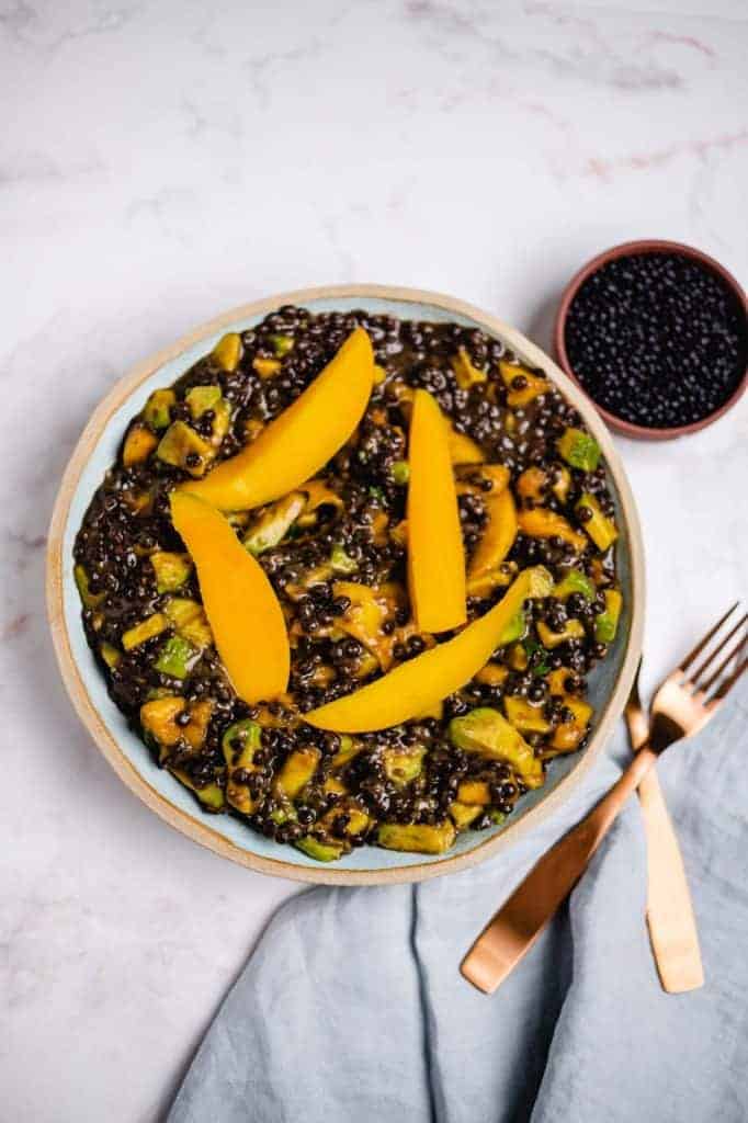 Salad with beluga lentils, avocado and mango (v &amp; gf)