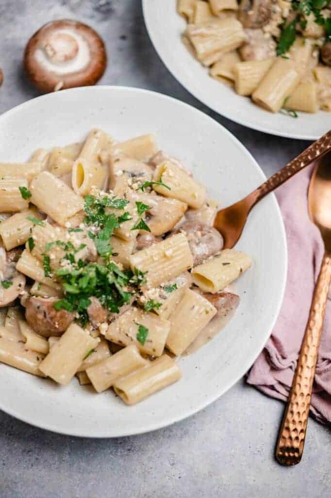 Mushroom cream pasta (25 minutes) vegan