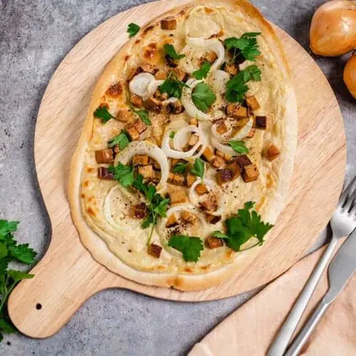 Vegan tarte flambée Alsatian style