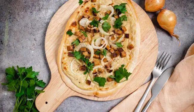 Vegan tarte flambée Alsatian style