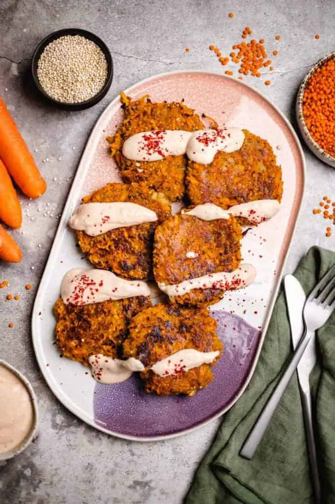 Quinoa Red Lentil Puffer with Harissa Yogurt (vegan &amp; gluten-free)