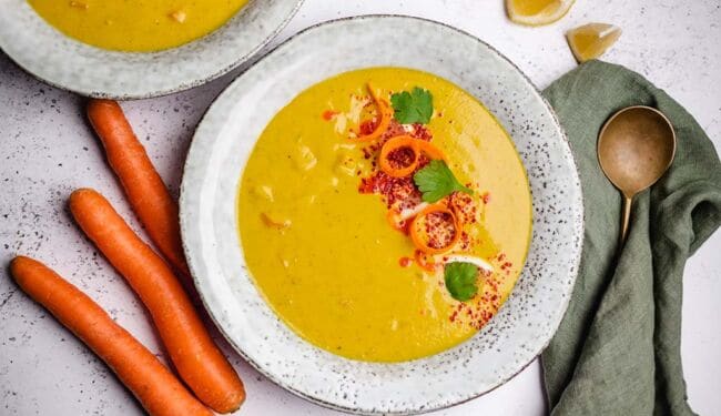 Spicy Sesame Carrot Soup with Red Lentils