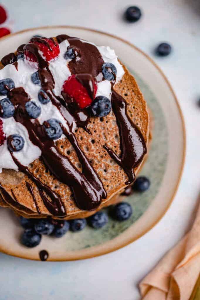 Buckwheat pancakes with chocolate sauce (v&gf)