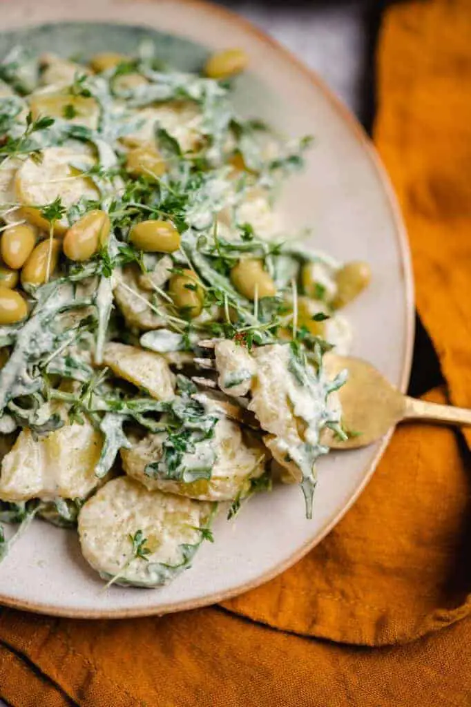 Potato salad with arugula and edamame (vegan &amp; gluten-free) recipe