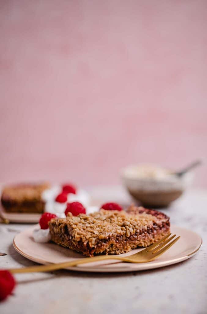 Vegan raspberry crumble slices