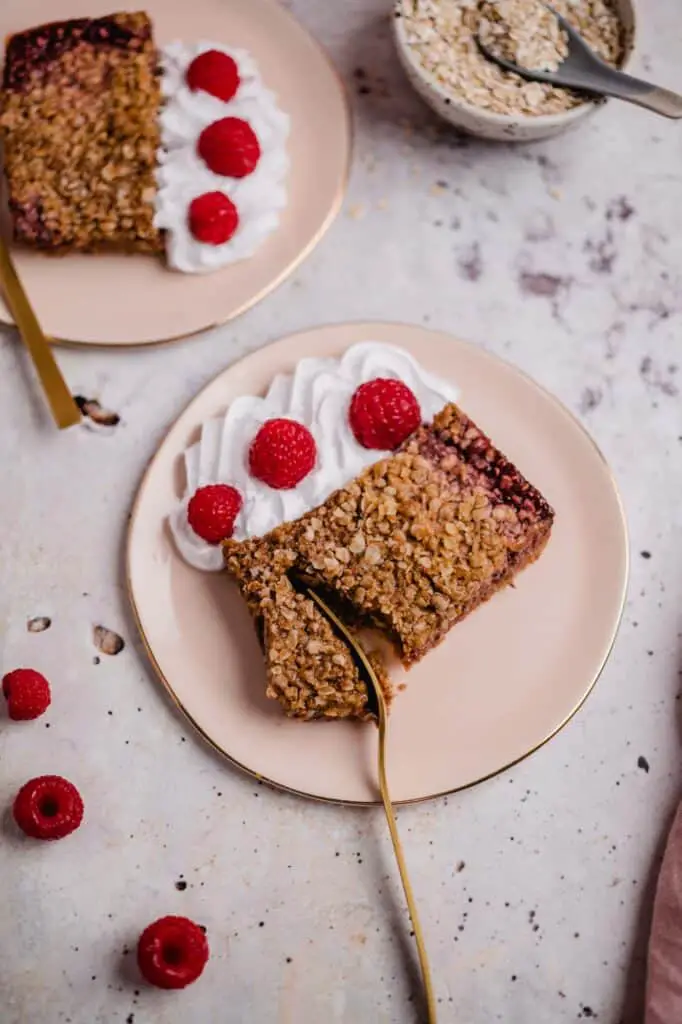 Vegan raspberry crumble slices