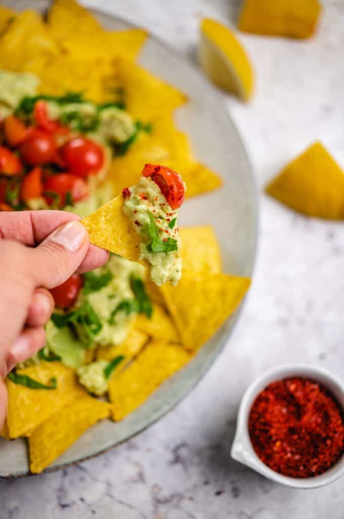 Nachos with avocado tomato salsa (vegan, gluten-free, oil-free) recipe