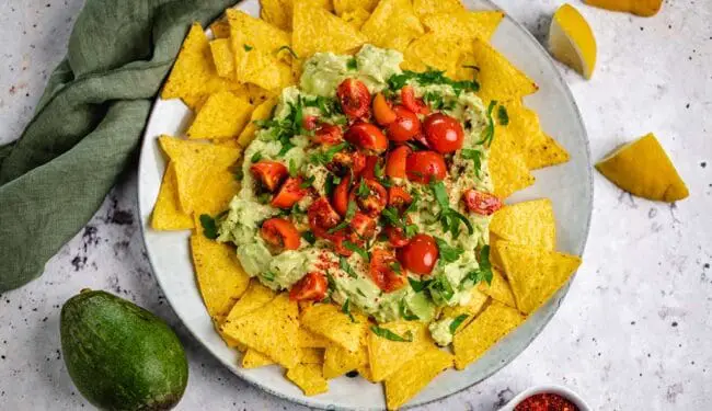 Nachos with avocado tomato salsa (vegan, gluten-free, oil-free) recipe