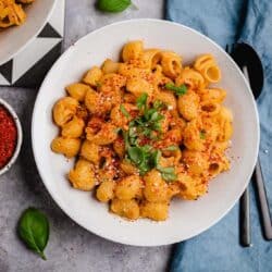 vegan hummus pasta with gochujang sauce recipe