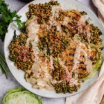 Grilled white cabbage steaks with chimichurri lentils (vegan) recipe