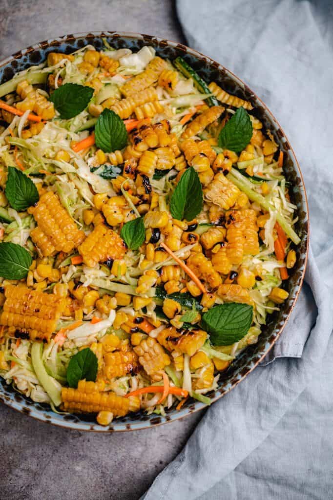 White cabbage salad with grilled corn and peanut butter dressing (vegan, gluten-free) recipe