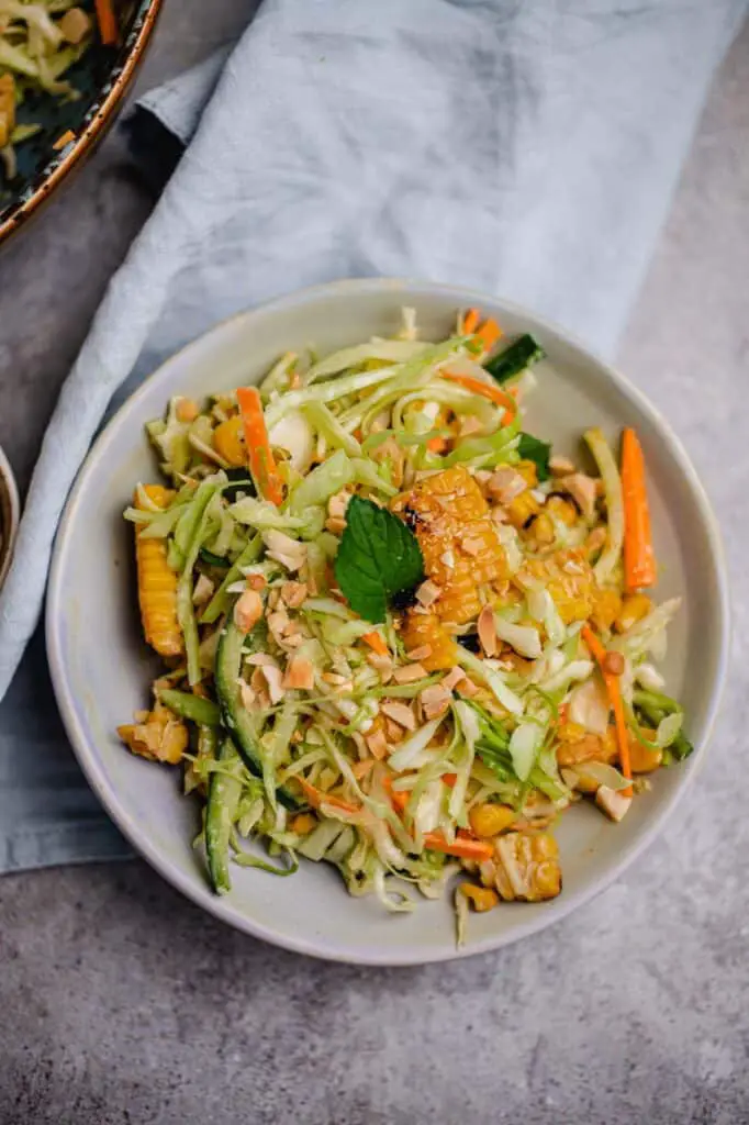 White cabbage salad with grilled corn and peanut butter dressing (vegan, gluten-free) recipe