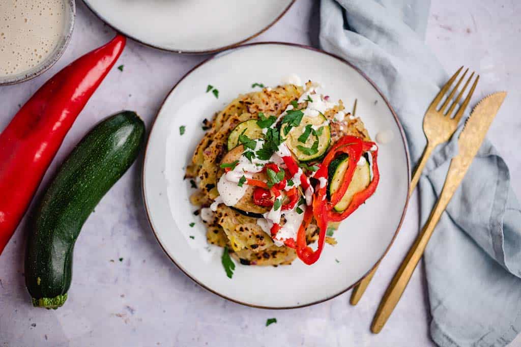 Rösti with antipasti vegetables (v&gf)