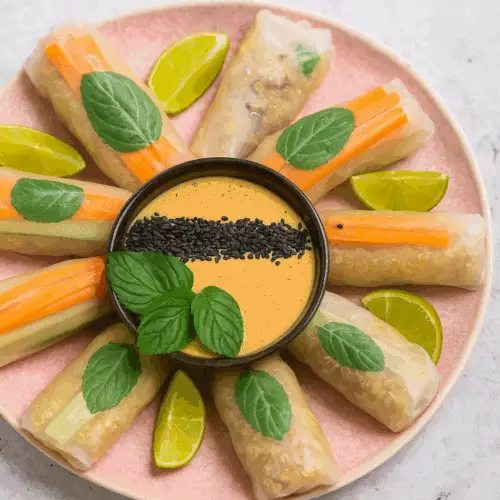 Vegane Sommer Rollen mit Alfalfa Sprossen und Cashew Sauce